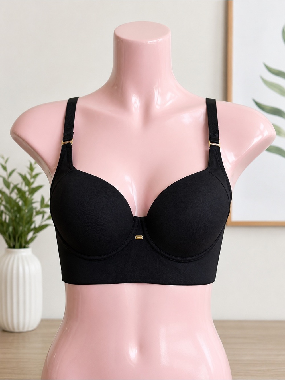 Stagmi Women’s Longline Underwire Bra Black Molded Full Coverage Size 36B